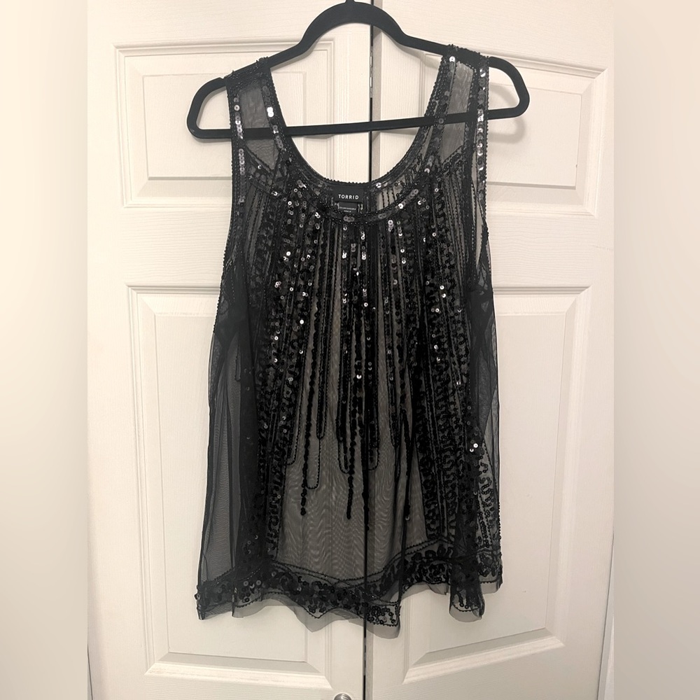 Torrid Plus Size 2X Black Sequin Mesh Sheer Tank